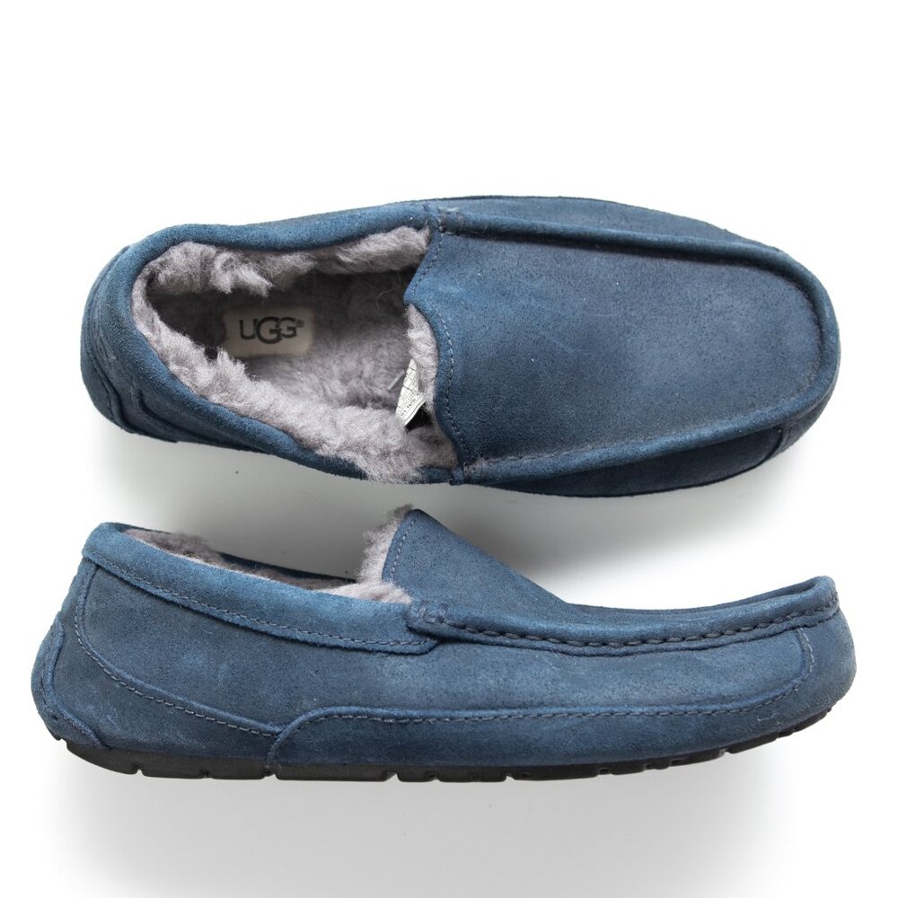 UGG Ascot Slipper Men's Suede Shearling Lining Loafers Durable Comfy Blue Size 7